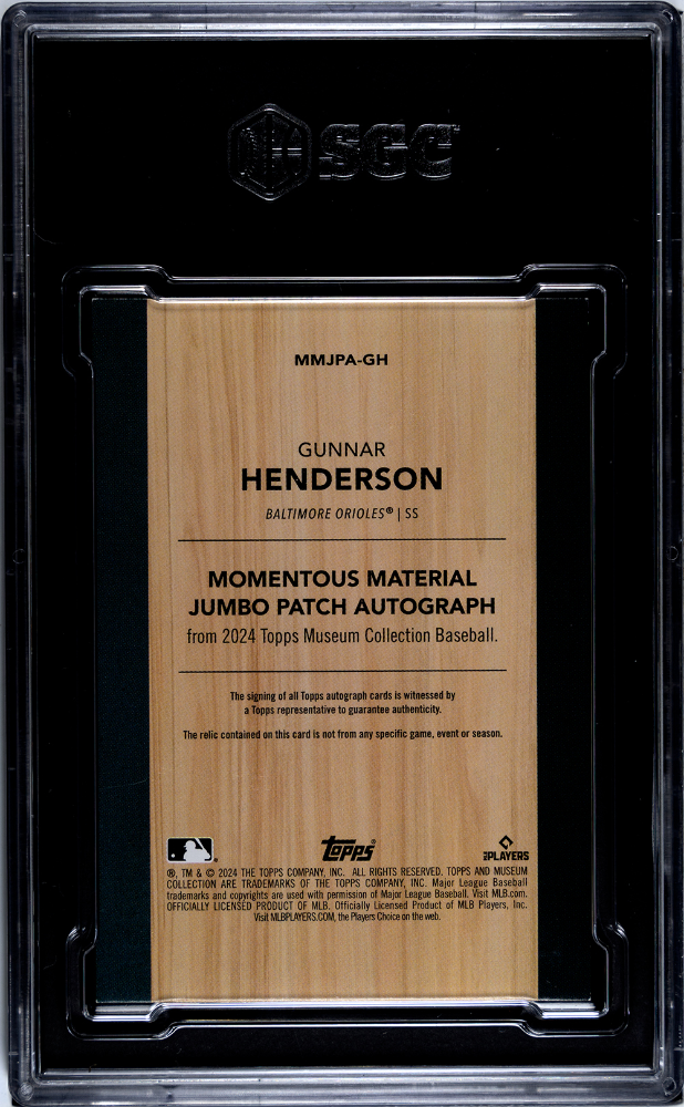 2024 Topps Museum Gunnar Henderson #Mmjpa-Gh Jumbo Patch Sgc 8 Auto 10