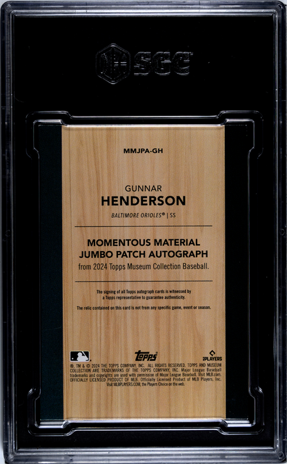 2024 Topps Museum Gunnar Henderson #Mmjpa-Gh Jumbo Patch Sgc 8 Auto 10