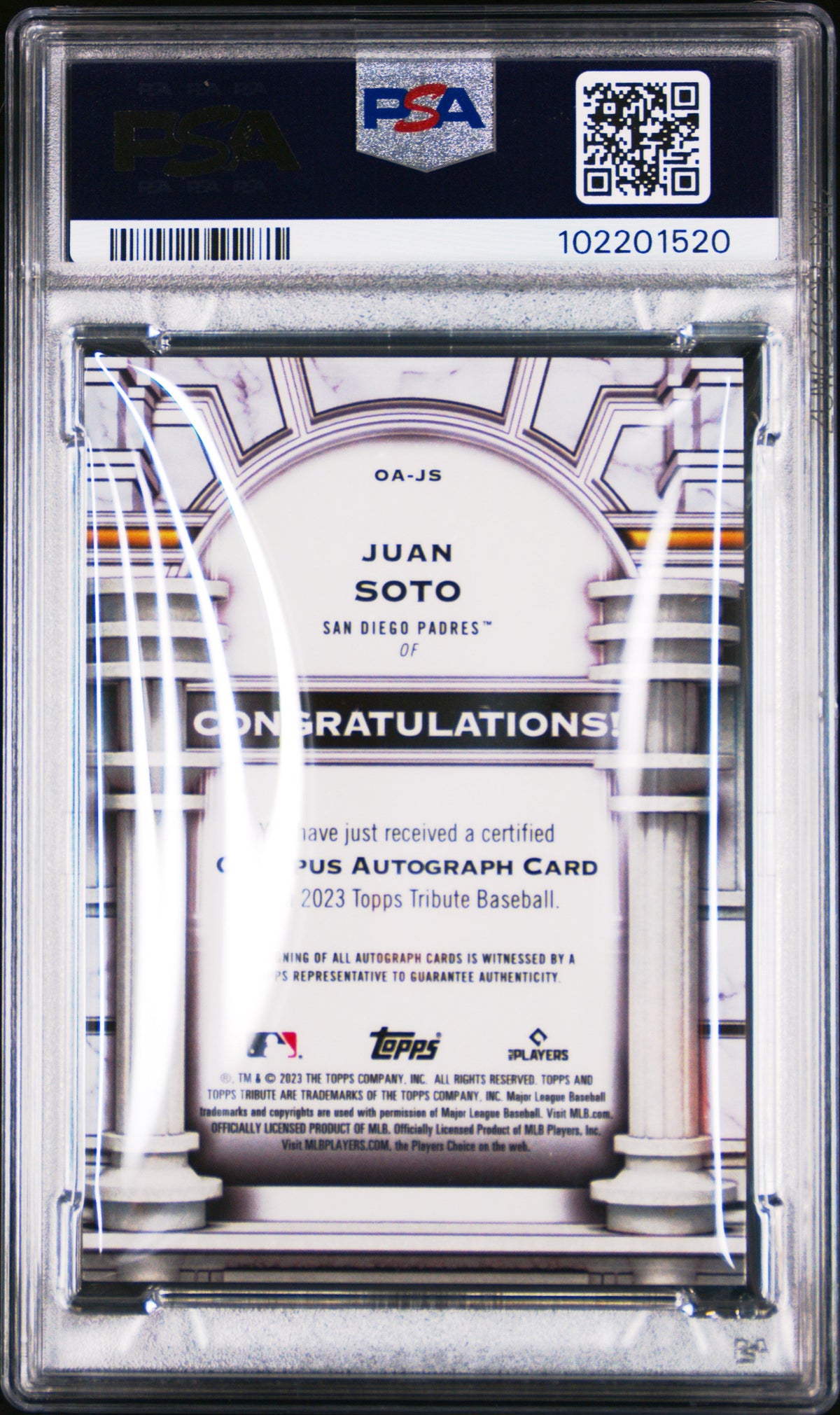 2023 Topps Tribute Olympus Autograph Juan Soto #Oajs 080/100 PSA 9
