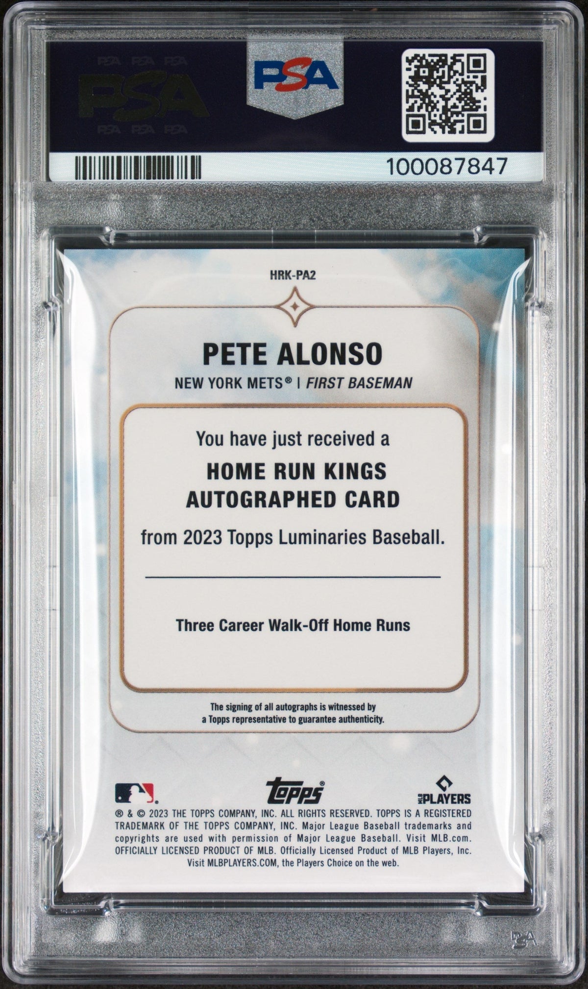 2023 Topps Luminaries Home Run Kings Autographs Pete Alonso #Hrkpa2 14/15 PSA 10