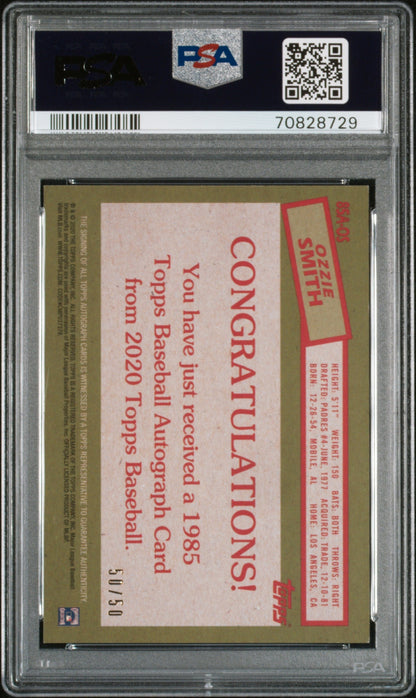 2020 Topps 1985 Topps 35Th Anniversary Auto Ozzie Smith #85Aos '85 Gold PSA 8