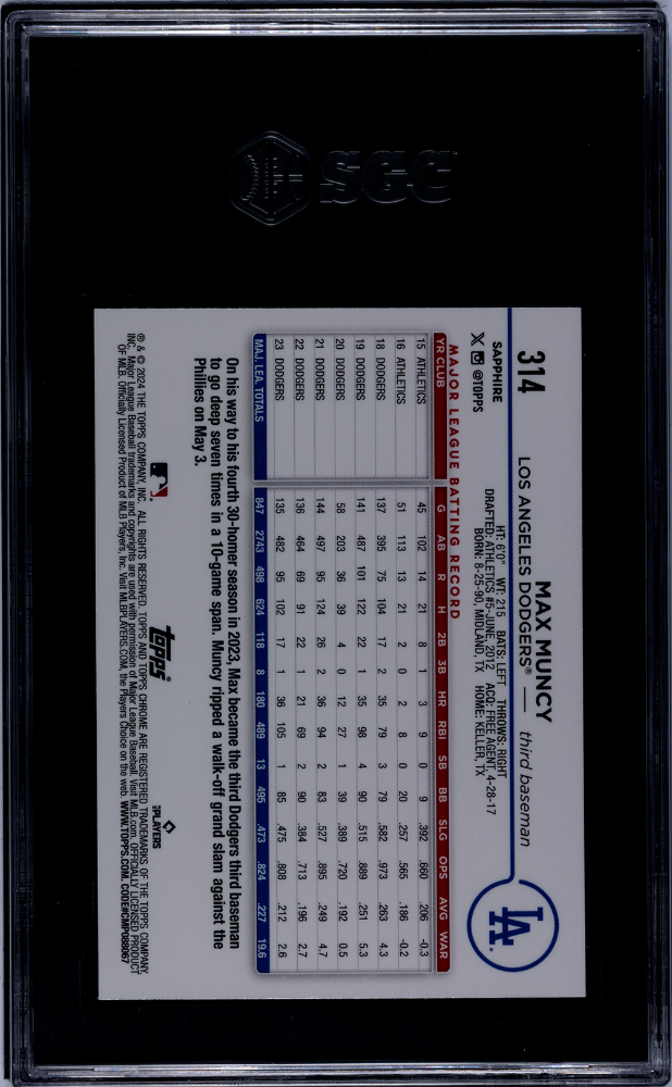 2024 Topps Chrome Sapphire Max Muncy #314 Orange Sgc 10