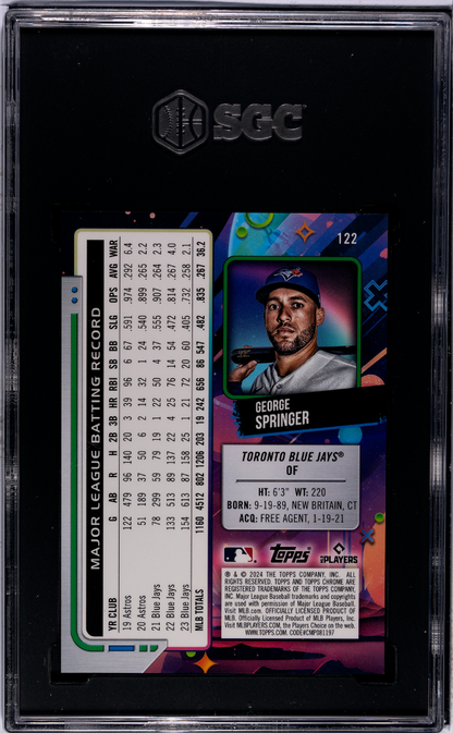 2024 Topps Cosmic Chrome George Springer #122 Red Flare Refractor Sgc 9