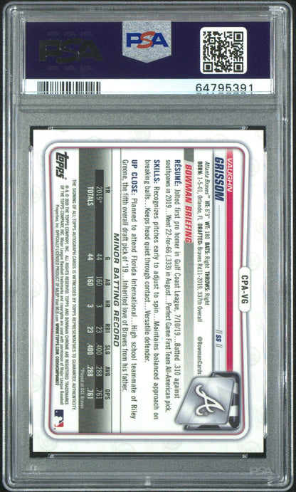 2020 Bowman Chrome Prospect Auto Vaughn Grissom #Cpavg Blue Refractor /150 Psa10