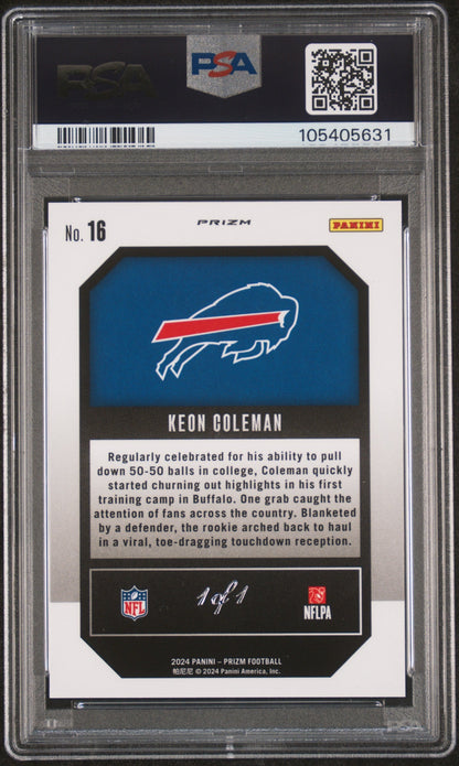 2024 Panini Prizm Emergent Keon Coleman #16 Black Finite 1/1 PSA 9