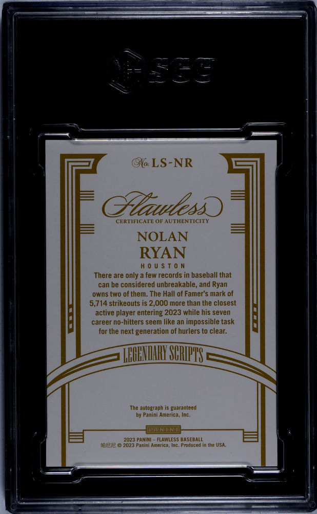 2023 Panini Flawless Nolan Ryan #Ls-Nr Legendary Scripts Gold Sgc 9 Auto 10 #/10
