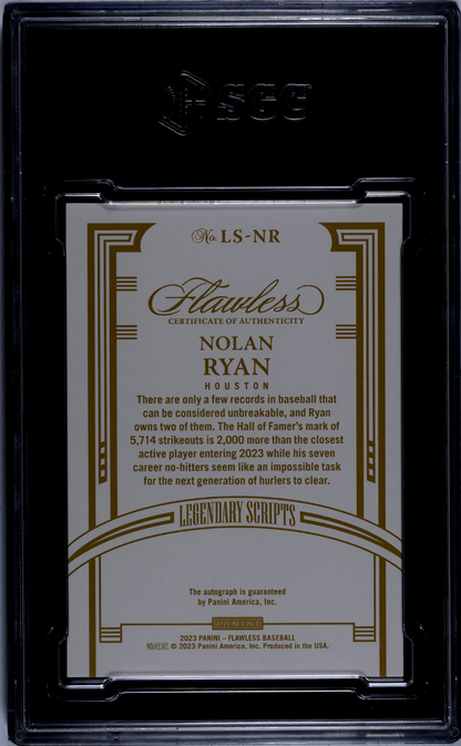 2023 Panini Flawless Nolan Ryan #Ls-Nr Legendary Scripts Gold Sgc 9 Auto 10 #/10