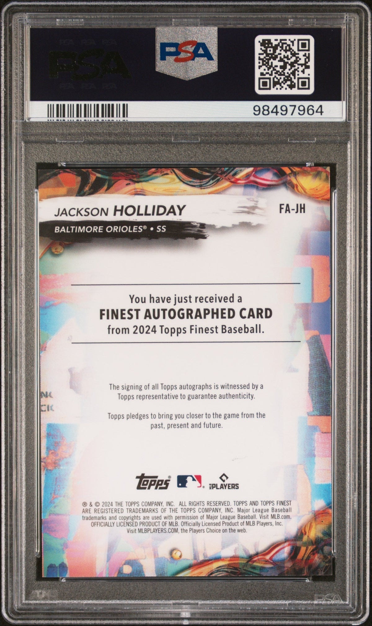 2024 Topps Finest Finest Jackson Holliday #Fajh Sky Blue Refractor /150 PSA 10