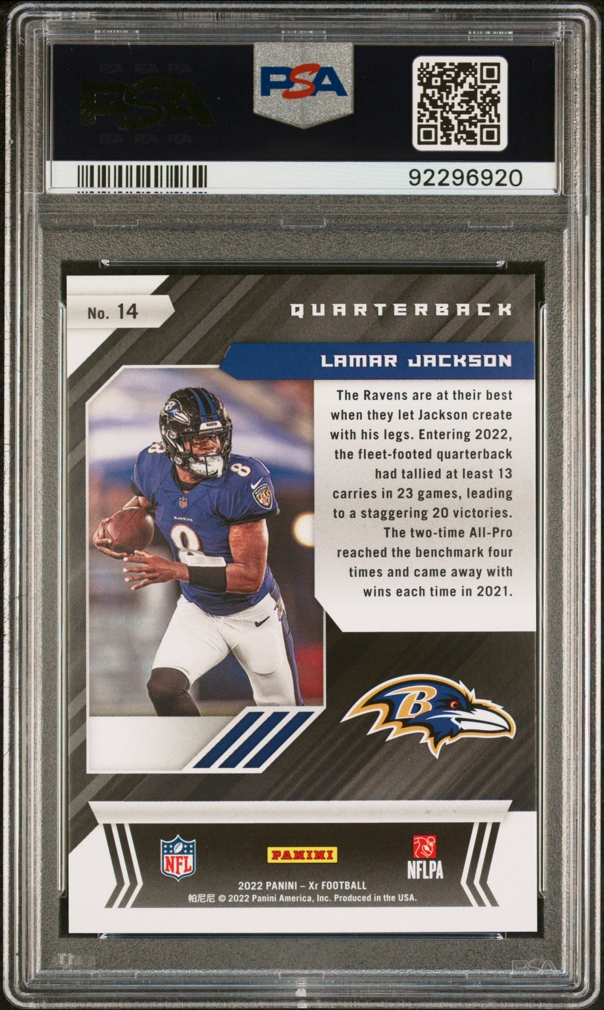 2022 Panini Xr Lamar Jackson #14 Green 4/5 PSA 10