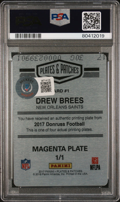 2017 Panini Plates & Patches Printing Plate Drew Brees Mag. Pp 1/1 PSA A Auto 8