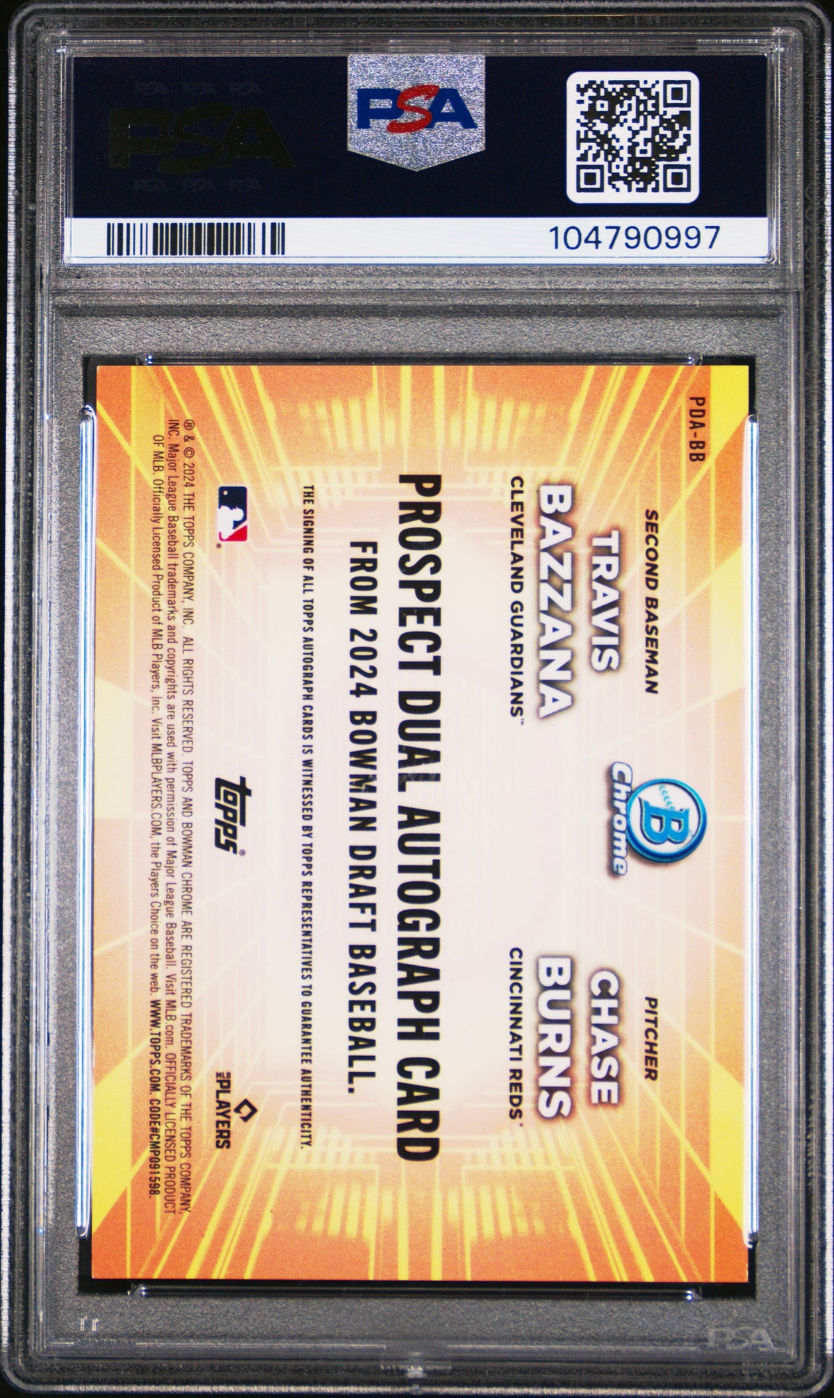 2024 Bowman Draft Prospect Dual Autographs Bazzana Burns #Pdabb PSA 10