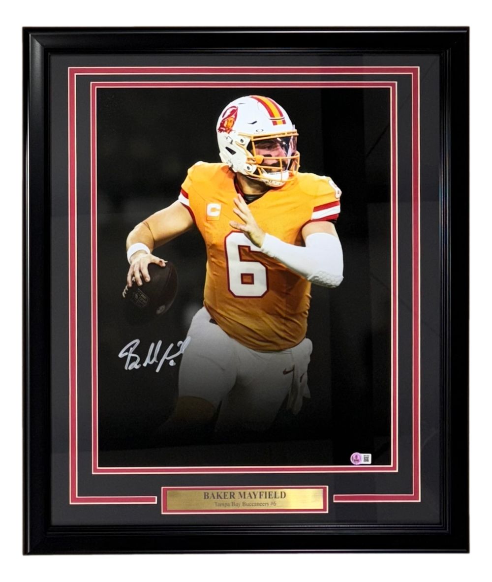 Baker Mayfield Signed Framed 16x20 Buccaneers Spotlight Orange Jersey Photo BAS
