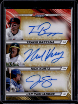 2024 Bowman's Best #TA-BKC Travis Bazzana / Jac Caglianone / Nick Kurtz Triple Autographs Gold Refractors #/50