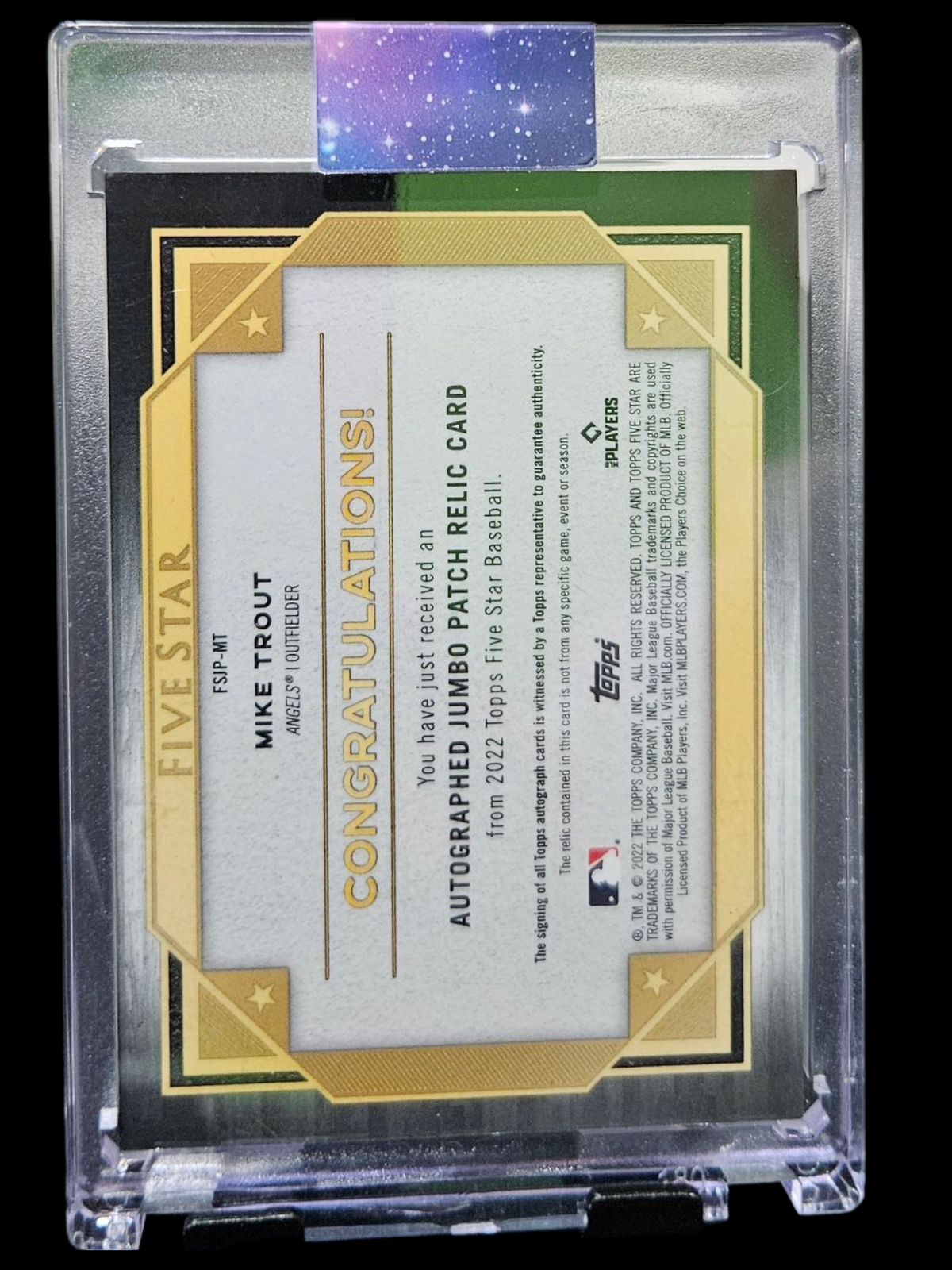2022 Topps Five Star Mike Trout #Fsa-Mt Autograph Jumbo Patch 14/25