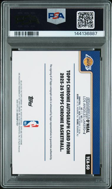 Shaquille O'neal 2025 Topps Chrome Autograph Orange Geometric #'D 15/25 PSA 9