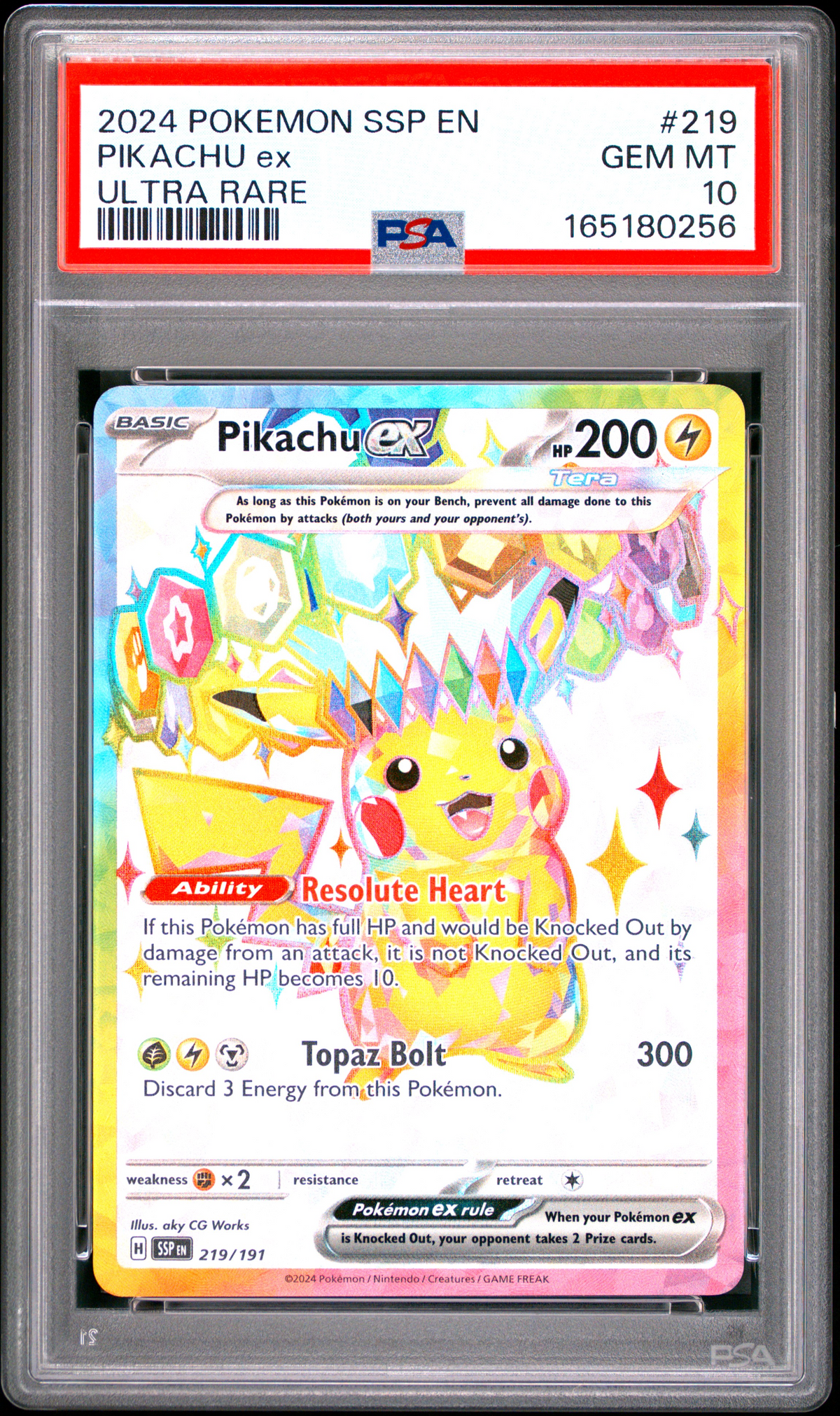 Pikachu Ex #219 Ultra Rare - Surging Sparks - 2024 Pokemon - PSA 10