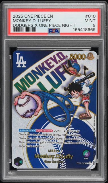 Monkey D. Luffy 2025 One Piece Dodgers X One Piece Night Promo #010 PSA 9