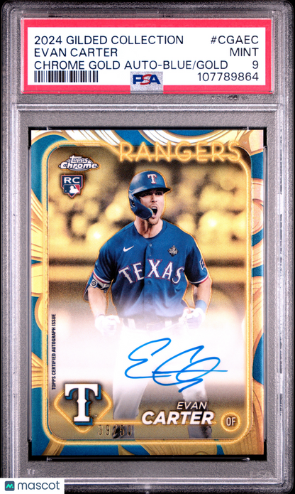 2024 Topps Gilded Collection Chrome Gold Auto Evan Carter #Cgaec Blue /50 PSA 9