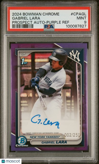 2024 Bowman Chrome Prospect Auto Gabriel Lara #Cpagl Purple Ref 002/250 PSA 9