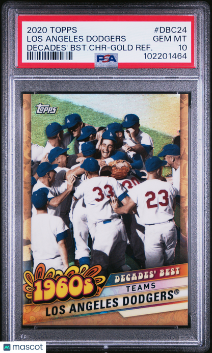 2020 Topps Decades' Chrome Los Angeles Dodgers #Dbc24 Gold Refractor PSA 10