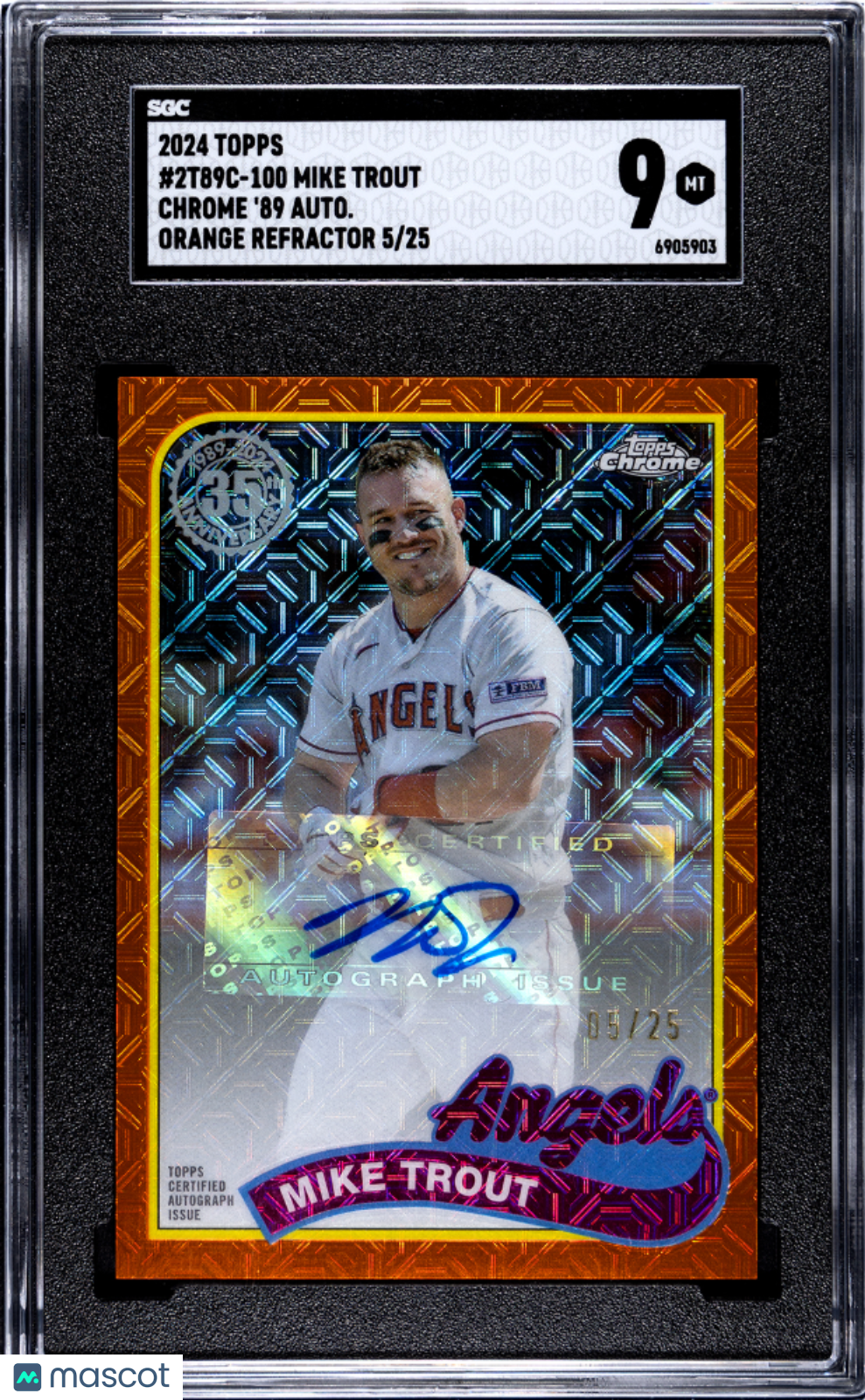 2024 Topps Mike Trout #2T89c-100 Ch. '89 Autograph Orange Refractor Sgc 9