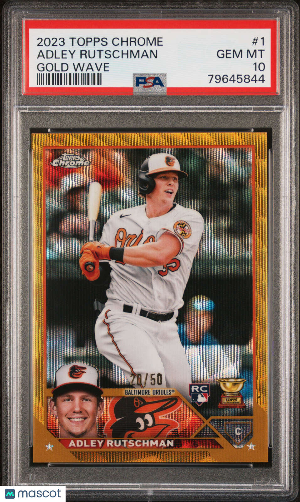 2023 Topps Chrome Adley Rutschman #1 Gold Wave Refractor 20/50 PSA 10