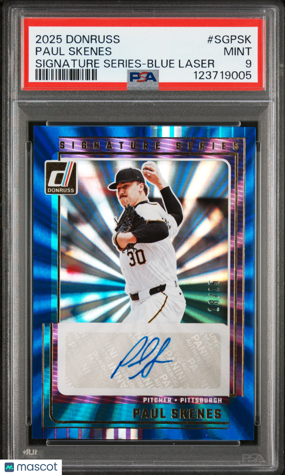 2025 Panini Donruss Signature Series Paul Skenes #Sgpsk Blue Laser 18/25 PSA 9