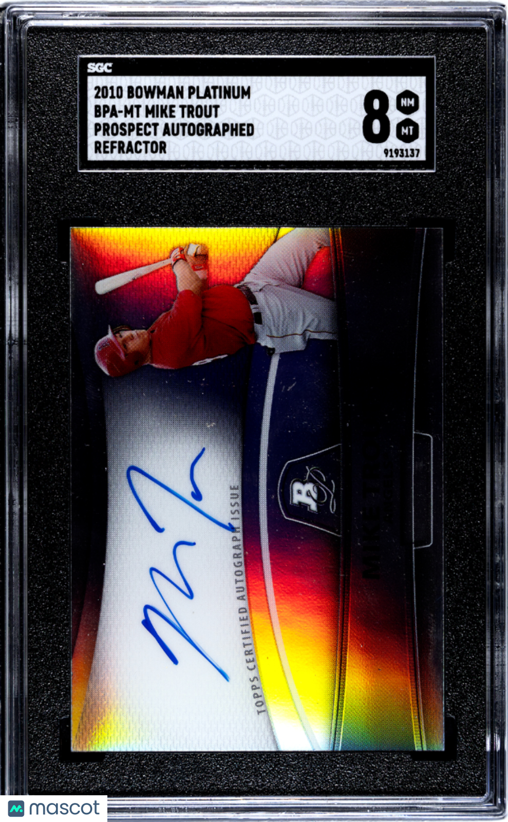 2010 Bowman Platinum Mike Trout #Bpa-Mt Prospect Autograph Refractor Sgc 8