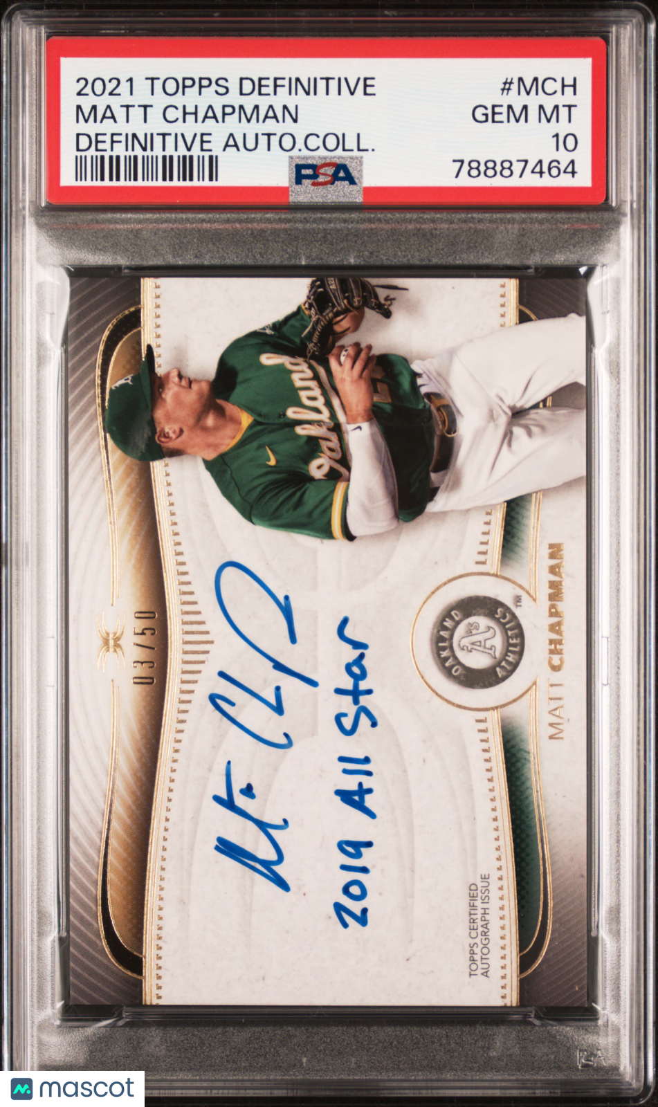 2021 Topps Definitive Definitive Auto Matt Chapman #Mch Autograph /50 PSA 10