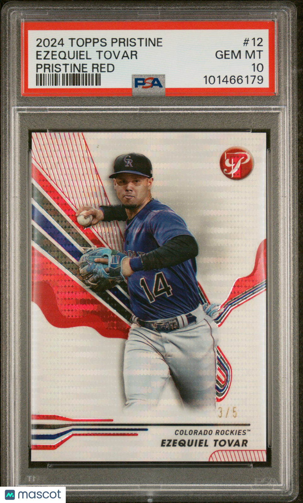2024 Topps Pristine Ezequiel Tovar #12 Red 3 / 5 PSA 10