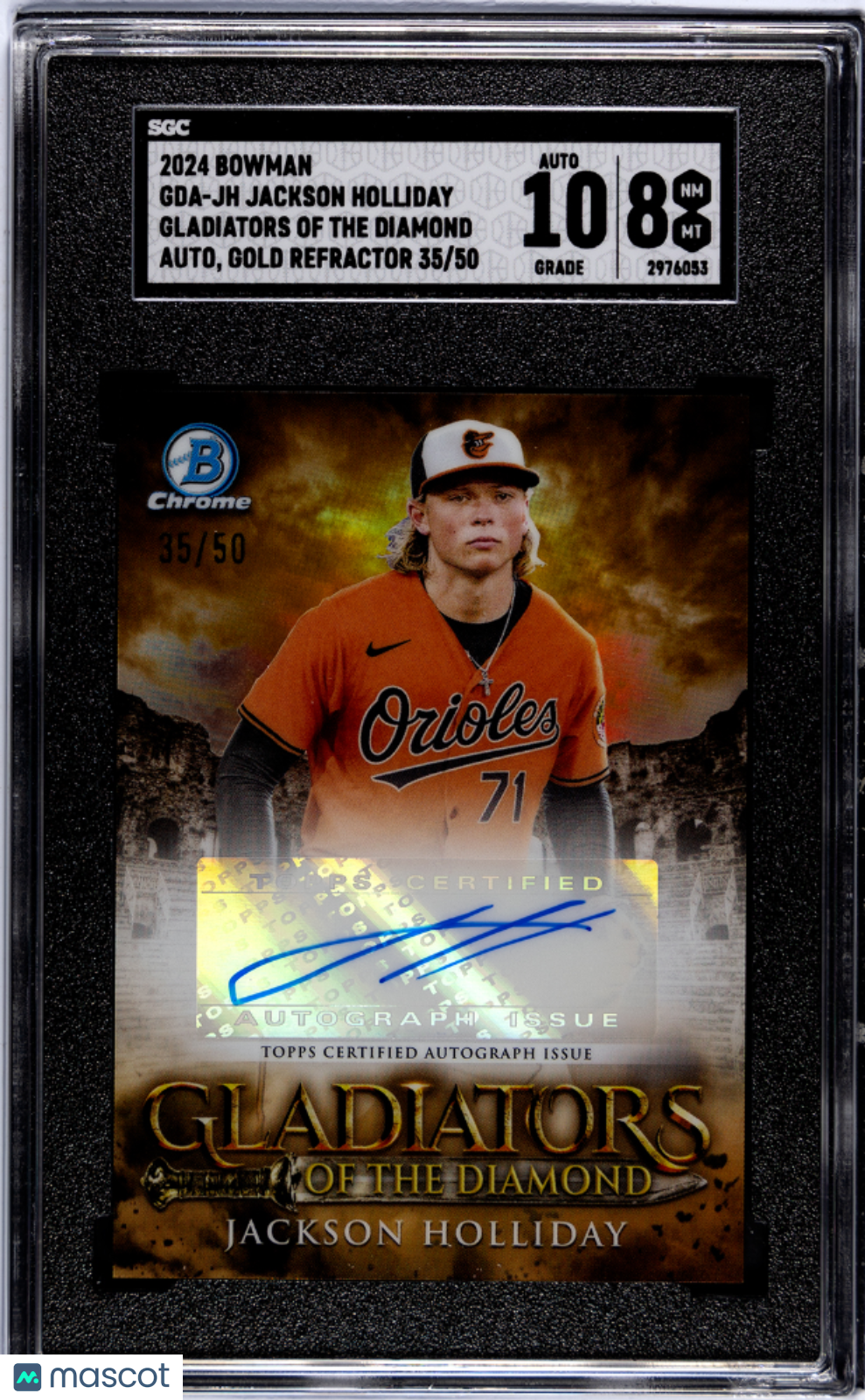 2024 Bowman Jackson Holliday #Gda-Jh Gladiators Diamond Gold Ref Sgc Auto 10