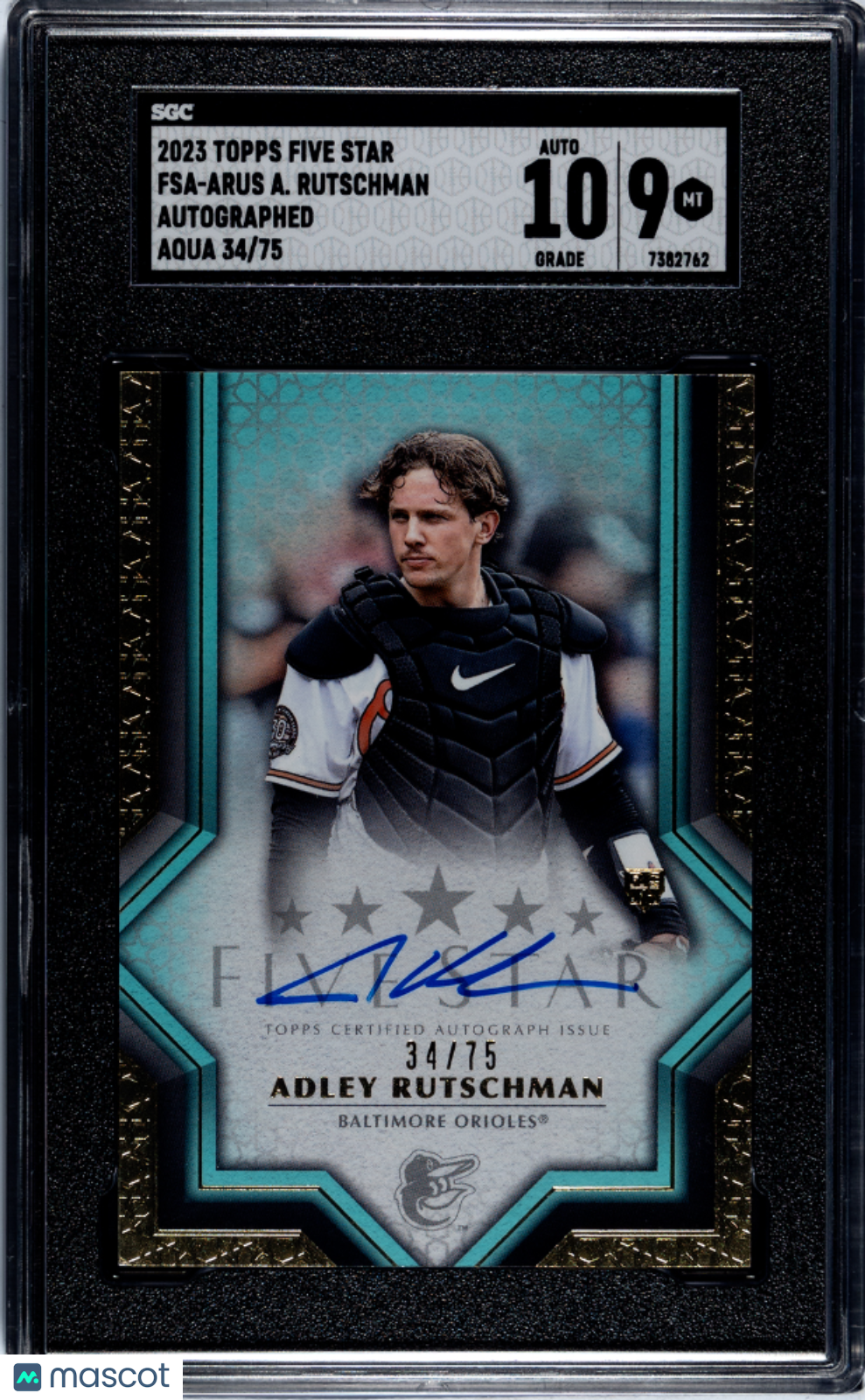 2023 Topps Five Star Adley Rutschman #Fsa-Arus Autograph Aqua Sgc 9 Auto 10