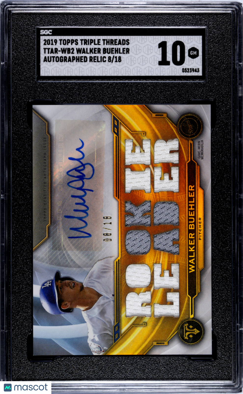 2019 Topps Triple Threads Walker Buehler #Ttar-Wb2 Autograph Relic Sgc 10