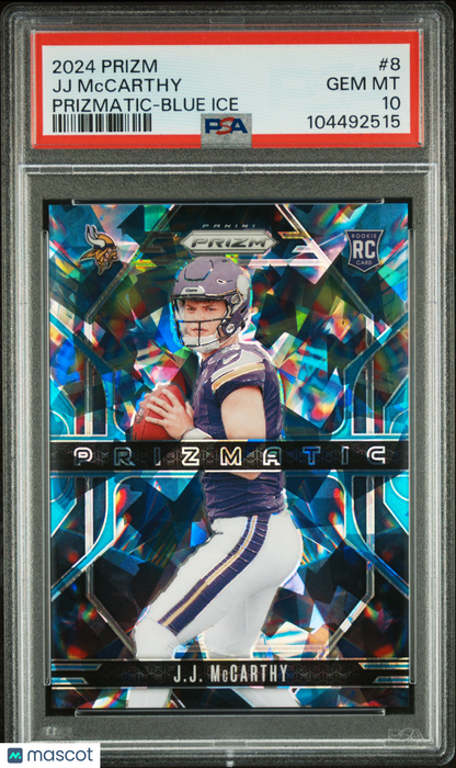 2024 Panini Prizm Prizmatic Jj Mccarthy #8 Blue Ice PSA 10