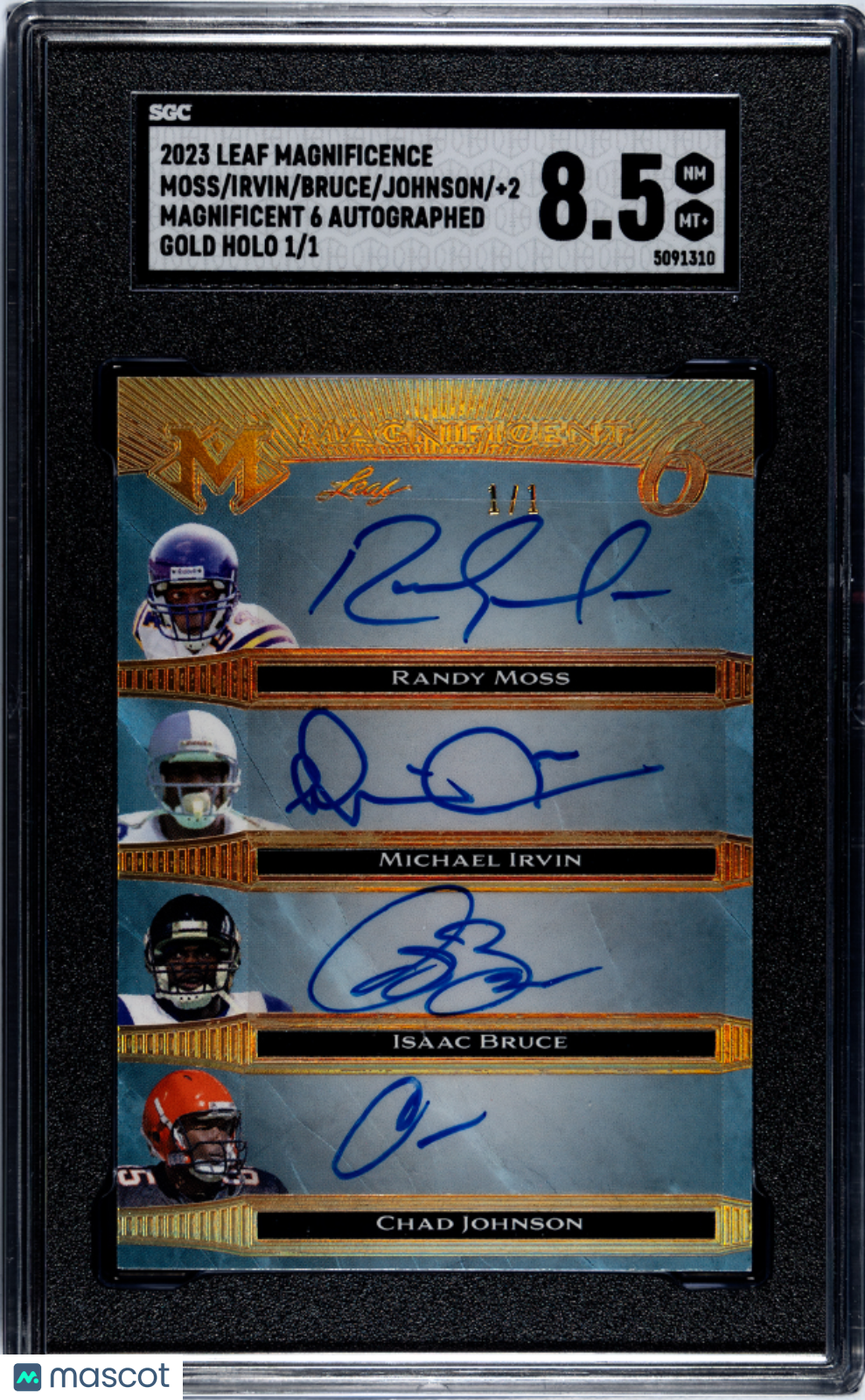 2023 Leaf Johnson Adams Hill Moss Irvin Bruce #M6-5 6 Auto Gold Holo 1 1 Sgc 8.5