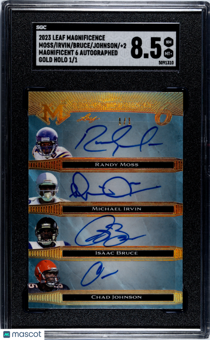 2023 Leaf Johnson Adams Hill Moss Irvin Bruce #M6-5 6 Auto Gold Holo 1 1 Sgc 8.5
