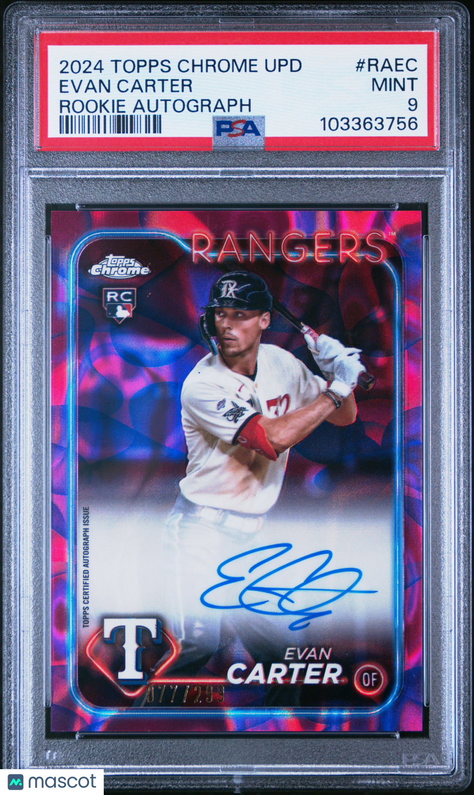 2024 Topps Chrome Update Chrome Rookie Autographs Evan Carter #Raec PSA 9