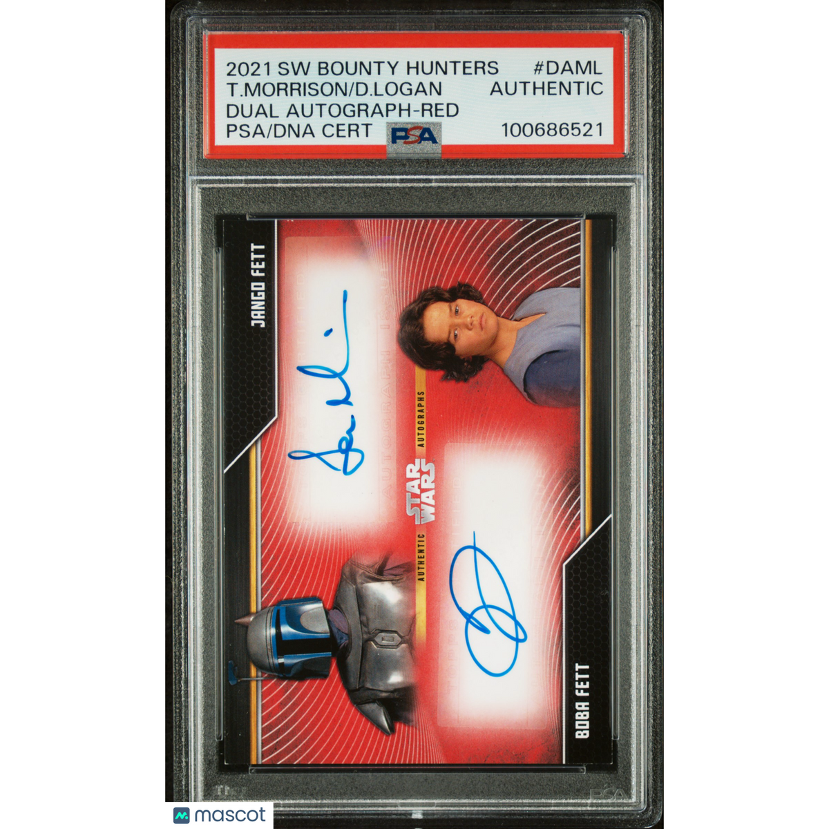 2021 Topps Starwars Bounty Hunters Dual Autographs D. Logan T. Morrison PSA