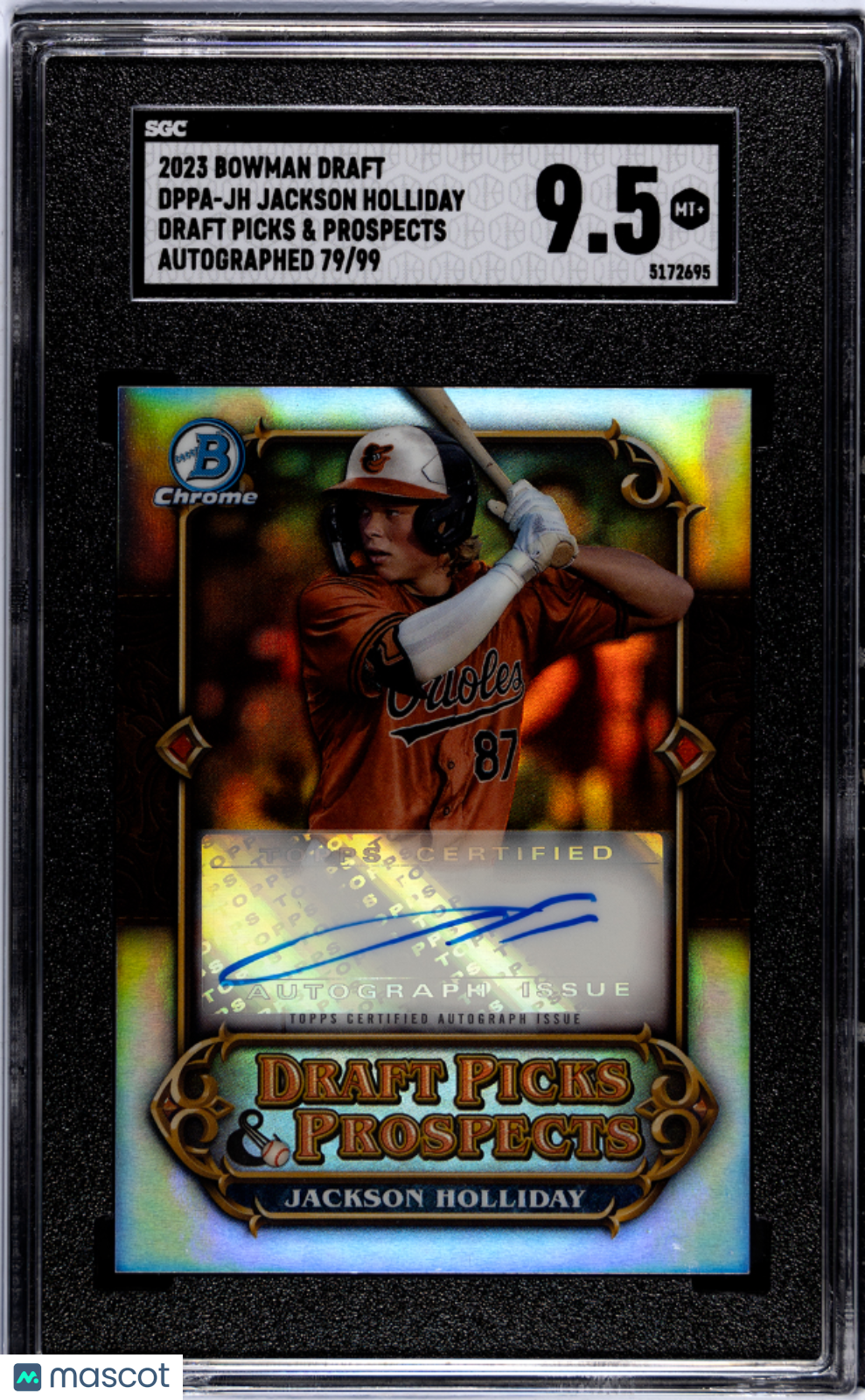 2023 Bowman Draft Jackson Holliday #Dppa-Jh Dp&P Autograph Sgc 9.5