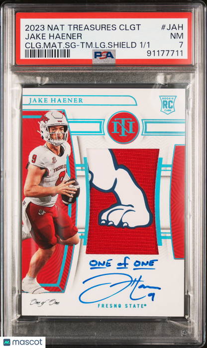 2023 Panini National Collegiate College Materials Jake Haener Shield 1/1 PSA