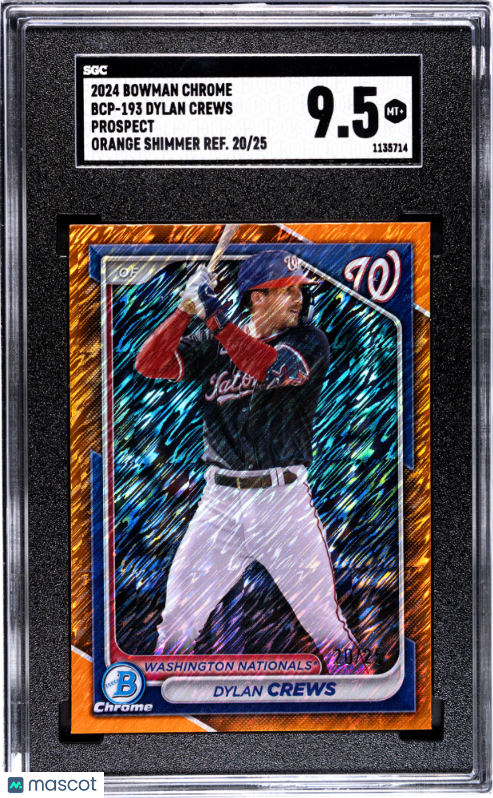 2024 Bowman Chrome Dylan Crews #Bcp-193 Pros. Orange Shim. Refractor Sgc 9.5
