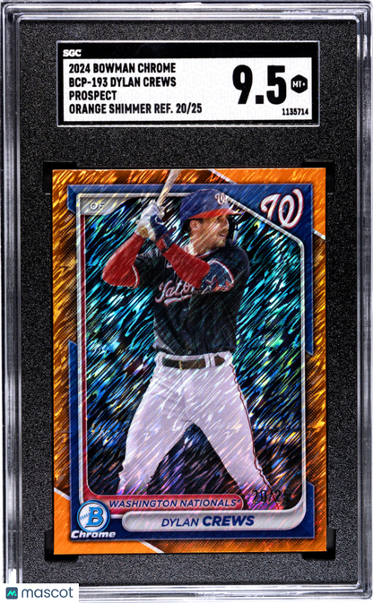 2024 Bowman Chrome Dylan Crews #Bcp-193 Pros. Orange Shim. Refractor Sgc 9.5