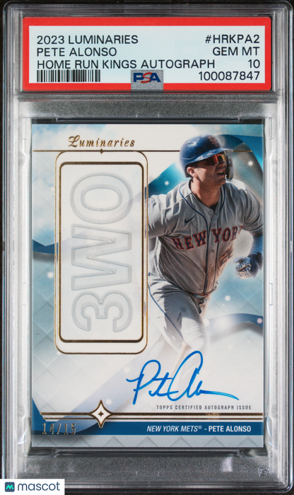 2023 Topps Luminaries Home Run Kings Autographs Pete Alonso #Hrkpa2 14/15 PSA 10