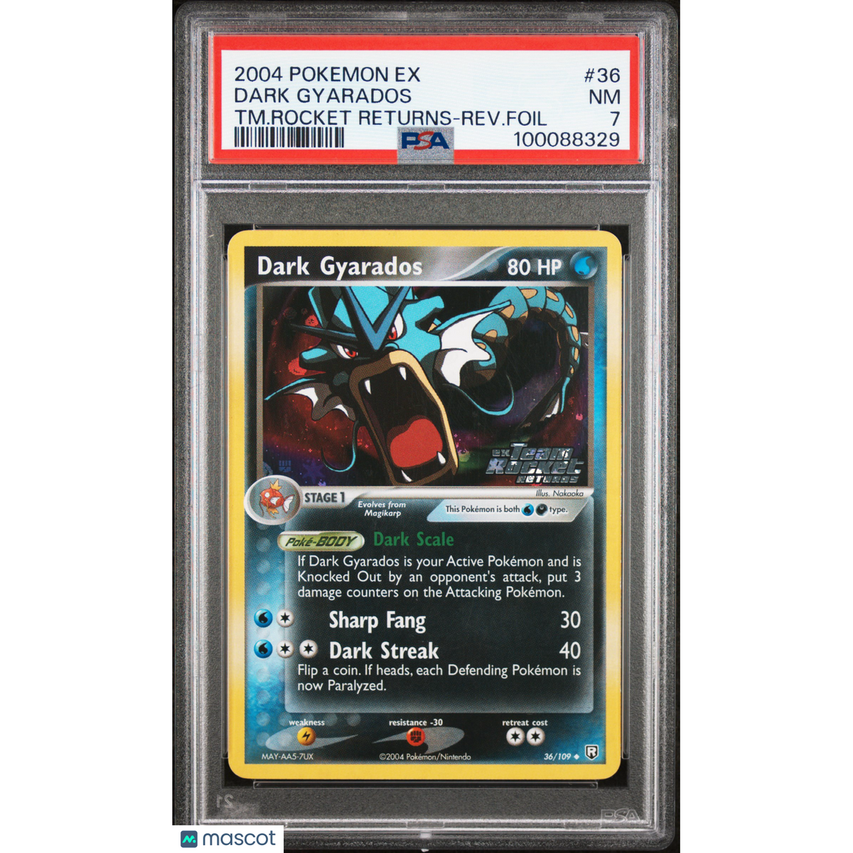 2004 Pokemon Ex Team Rocket Returns Dark Gyarados #36 Tm.Rocket Returns-Rev.Foil PSA 7