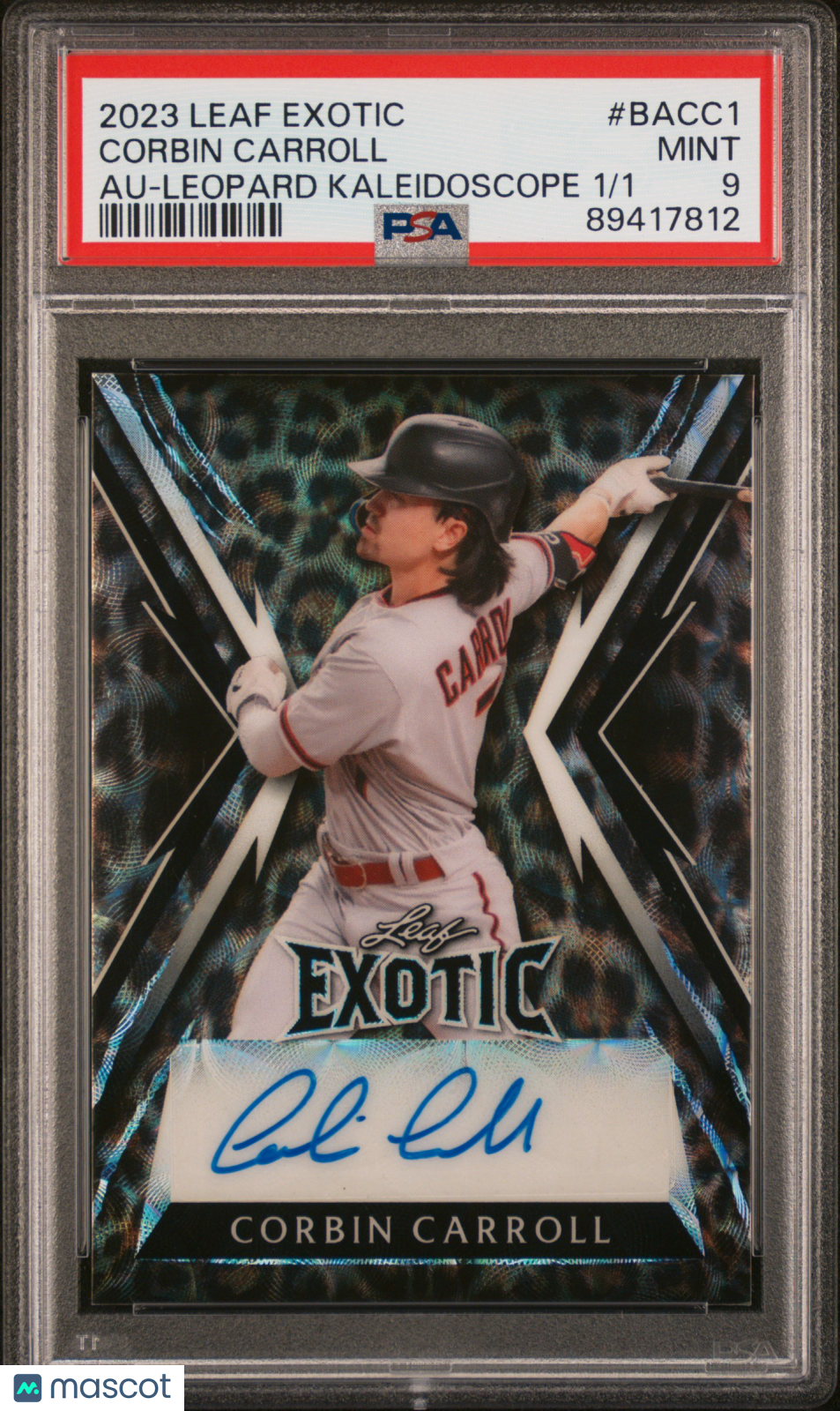 2023 Leaf Exotic Autographs Corbin Carroll #Bacc1 Leopard Kaleidoscope 1/1 PSA 9