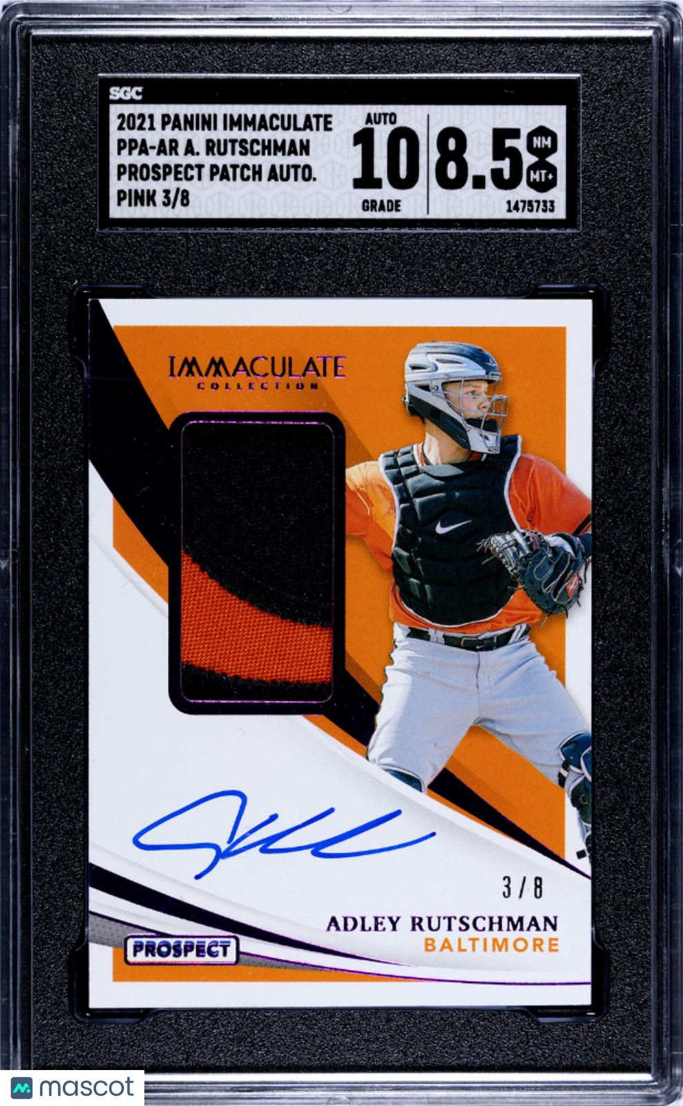 2021 Panini Immaculate Adley Rutschman #Ppa-Ar Patch Pink Sgc 8.5 Auto 10