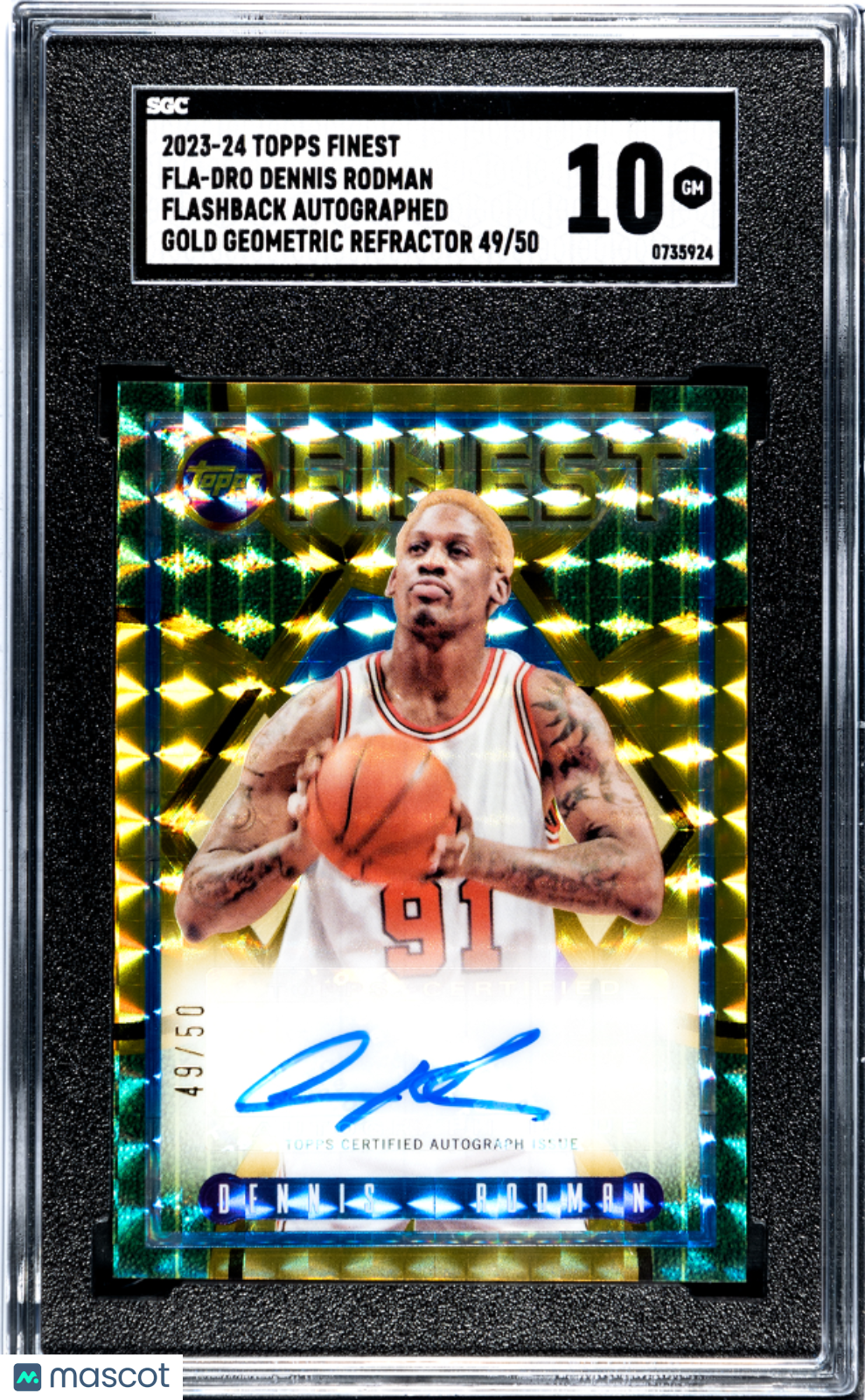 2023 Topps Finest Dennis Rodman #Fla-Dro Gold Geometric Refractor Sgc 10