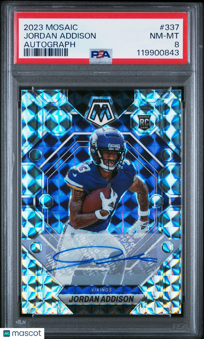 2023 Panini Mosaic Jordan Addison #337 Autograph PSA 8