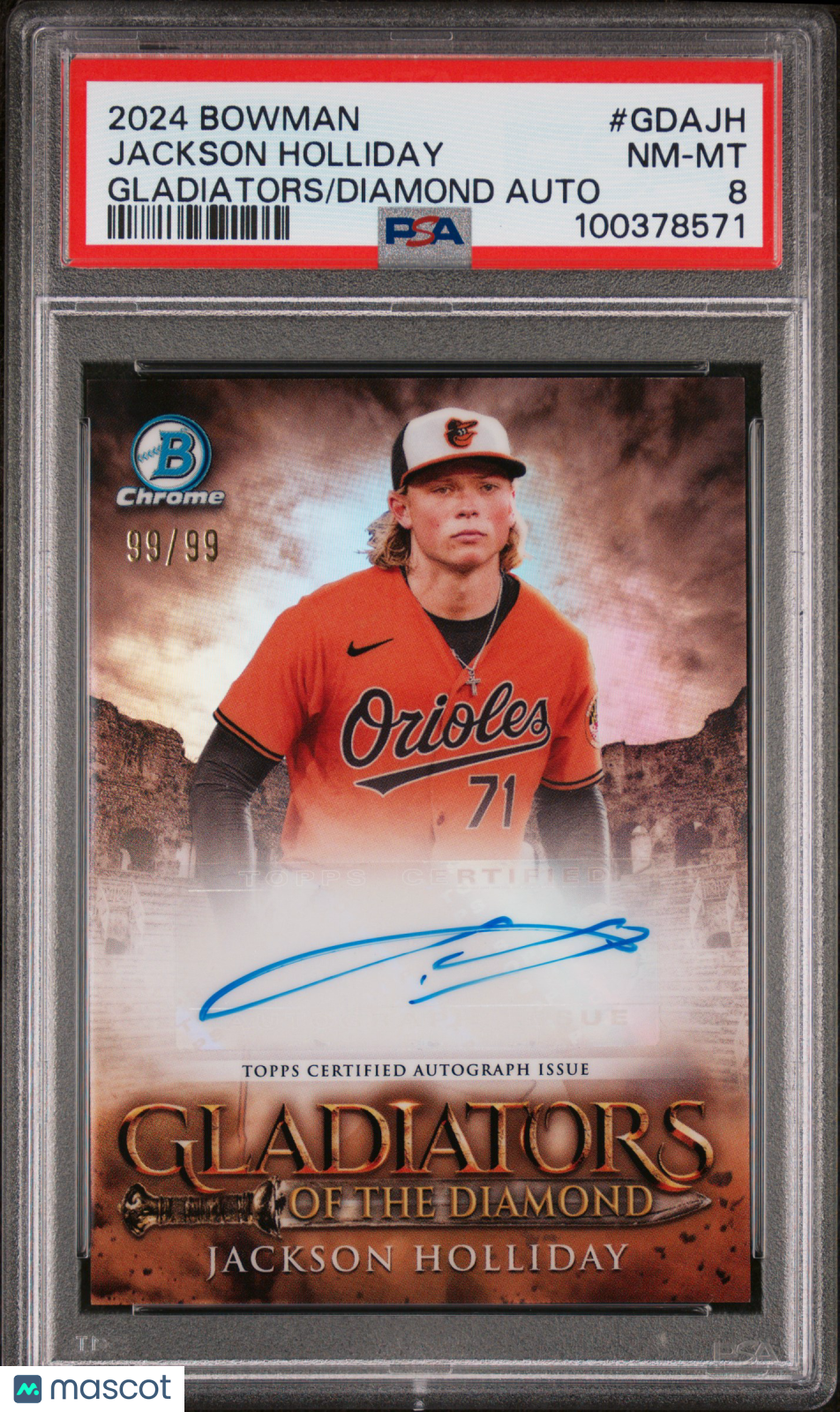 2024 Bowman Gladiators Of The Diamond Auto Jackson Holliday #Gdajh 99/99 PSA 8