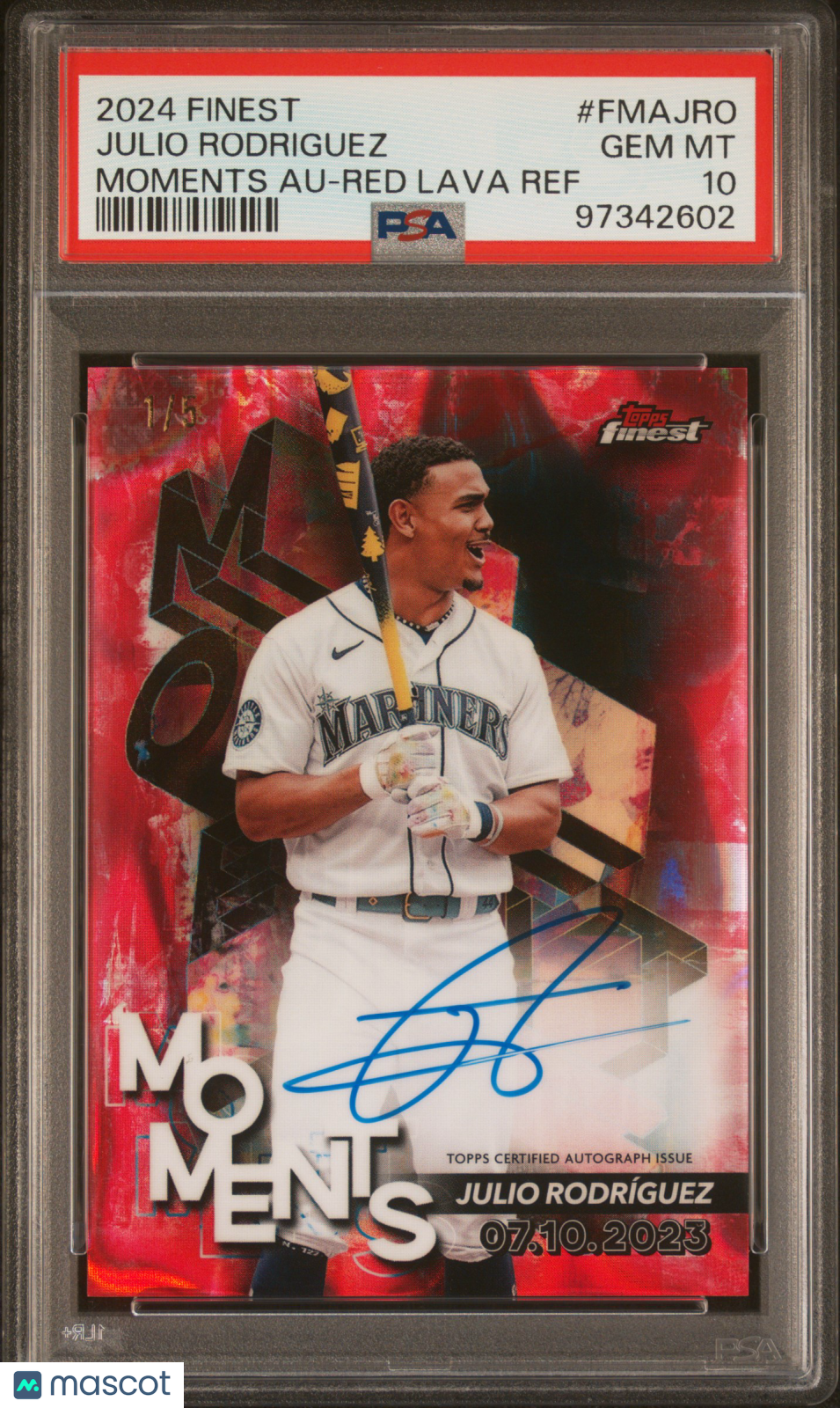 2024 Topps Finest Finest Moments Auto Julio Rodriguez Fmajro Red Lava Ref PSA 10